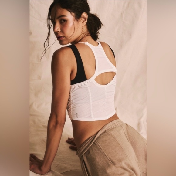 NWT Free People Movement Shirr Enough Tank in Neon Coral - Picture 7 of 16